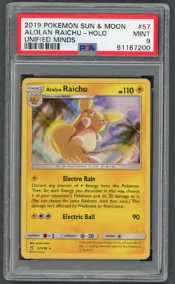 Pokemon Cards - PSA 9 Alolan Raichu 57/236 - Unified Minds Holo - MINT - PSA9 - Image 1