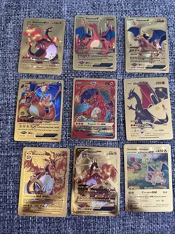Lot of 9 Charizard - Gold Foil Fan Art Cards Pokemon Cards - Image 1