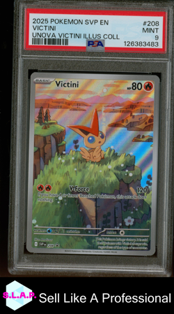 VICTINI UNOVA VICTINI ILLUS COLL POKEMON SVP EN-SV BLCK STR PROMO 2025 208 PSA 9 - Image 1