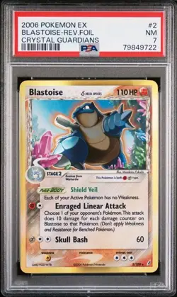 2006 Pokemon EX Crystal Guardians Blastoise 2/100 Reverse Holo PSA 7 NM - Image 1