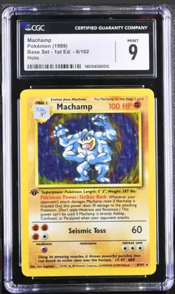 CGC 9 MINT Machamp 1999 Base Set 1st Edition 8/102 Holo Pokemon Card - Image 1
