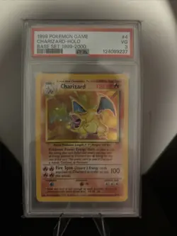 1999 Pokemon TCG Charizard Base Set Holo Rare Card 4/102 VG Condition PSA 3 - Image 1