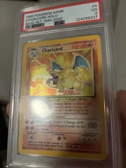 1999 Pokemon TCG Charizard Base Set Holo Rare Card 4/102 VG Condition PSA 3 - Image 3