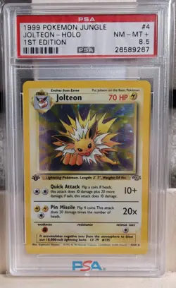 Pokemon TCG Jolteon Card 4/64 First Edition Holo, Vintage 1999 Base Set PSA 8.5 - Image 1