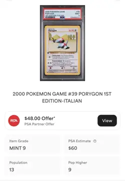 POKEMON PSA 9 PORYGON 39/102 SET BASE 1st PRIMA EDIZIONE ITALIANO 2000 LOW POP! - Image 4