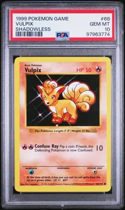 1999 POKEMON BASE SET SHADOWLESS #68 VULPIX PSA 10 - Image 1