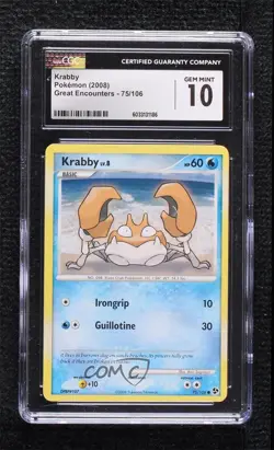 Krabby Pokemon Diamond & Pearl Great Encounters CGC 10 Gem Mint 2008 - Image 1