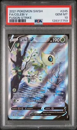2021 POKEMON SWORD & SHIELD FUSION STRIKE #245 FULL ART/CELEBI V PSA 10 - Image 1