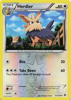 Pokemon Herdier Uncommon Reverse Holo Boundaries Crossed #121/149 NM - Image 1