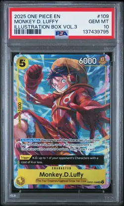 2025 ONE PIECE PROMOS ILLUSTRATION BOX VOL.3 #109 MONKEY D. LUFFY PSA 10 - Image 1