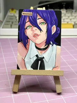 Hand Painted Altered Art Mtg land card Anime Mountain Girl - Image 2