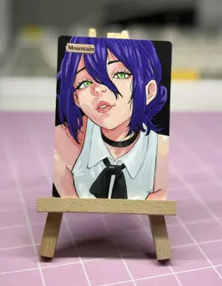 Hand Painted Altered Art Mtg land card Anime Mountain Girl - Image 3