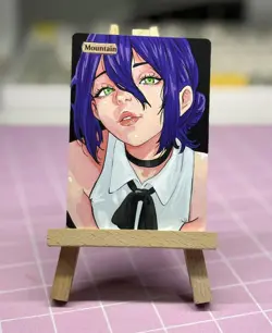 Hand Painted Altered Art Mtg land card Anime Mountain Girl - Image 4