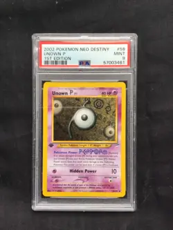 Pokemon Cards: 1st Edition Neo Destiny Uncommon: Unown P 58/105: PSA 9 - Image 1