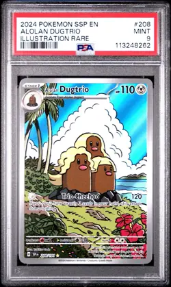 2024 Pokemon SV Surging Sparks SSP EN Alolan Dugtrio #208/191 PSA 9 - Image 1