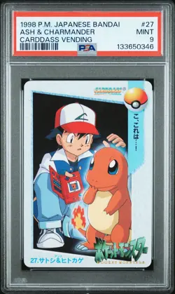 PSA 9 2025 CERT POP 40 ASH & CHARMANDER 1998 POKEMON JPN BANDAI CARDDASS #27 - Image 1