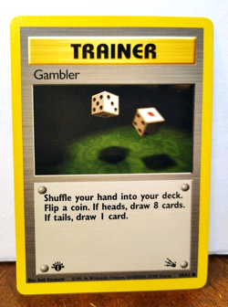 POKEMON GAMBLER 60/62 1ST EDITION TRAINER FOSSIL LP - Image 1