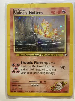 Blaine's Moltres Holo Rare 1/132 Gym Heroes Pokemon Card WOTC DMG - Image 1