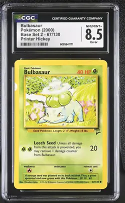 CGC 8.5 Bulbasaur 2000 Base Set 2 67/130 Error Pokemon Card - Image 1