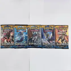 Pokemon Sun & Moon Base Set English Booster Trading Card Game 5 Packs Art Set - Image 1