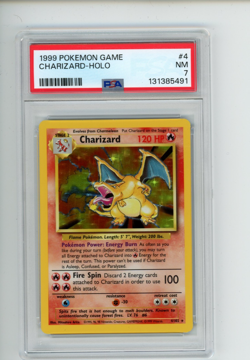 1999 Pokemon Base Set Charizard 4/102 Unlimited Holo Rare PSA 7 NM (491) - Image 1