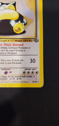 Snorlax 27/64 - 1st Edition Jungle Non Holo Pokemon TCG WOTC 27/64 - Image 4