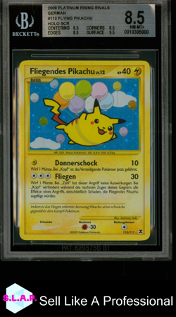 FLYING PIKACHU HOLO SCR 2009 POKEMON PLATINUM RISING RIVALS GERMAN 113 BGS 8.5 - Image 1