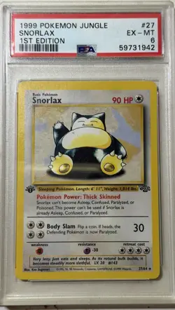 Pokemon TCG Snorlax 27/64 Jungle 1st Edition Non-Holo Rare 1999 PSA 6 - Image 1