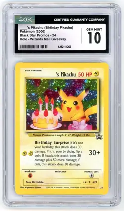 Pokemon Birthday Pikachu Black Star Holo Promo #24 CGC 10 Gem Mint - Image 1