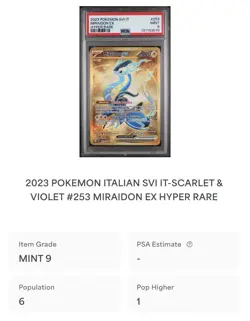 POKEMON PSA 9 MIRAIDON EX HYPER RARE 253/198 SCARLATTO e VIOLETTO ITALIANO POP6 - Image 4