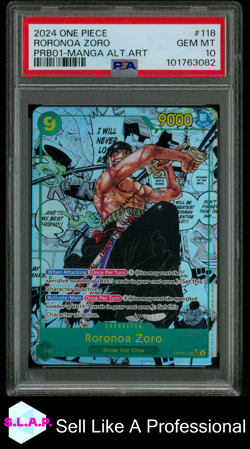 RORONOA ZORO MANGA ALT ART ONE PIECE PRB01-PREMIUM BOOSTER 2024 118 PSA 10 - Image 1