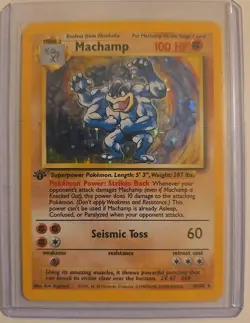 1999 Pokemon TCG Base Set Holo 1st Edition Holo Rare Card Machamp 8/102 - Image 1