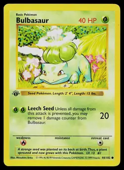 Pokemon Card - Bulbasaur Base Set (Shadowless) 44/102 Common 1st Edition - Image 1