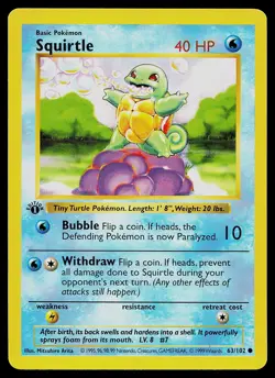 Pokemon Card - Squirtle Base Set (Shadowless) 63/102 Common 1st Edition - Image 1