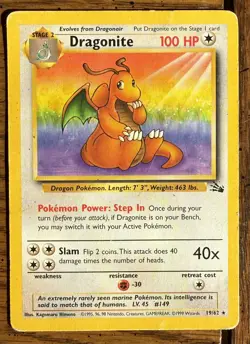 1999 Pokemon TCG Fossil - Dragonite Card 19/62 - Non-Holo - Image 1
