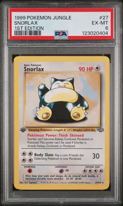 1999 Pokemon Jungle Snorlax 1st Edition Non Holo Card PSA 6 EX-MT 27/64 Vintage - Image 1