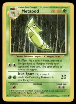 Metapod 1999 Base Set Unlimited WOTC Vintage Pokemon Card 54/102 (LP-NM) - Image 1