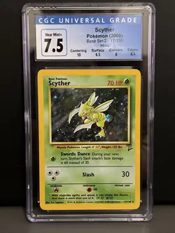 Pokemon Card Scyther 17/130 Base Set 2 Holo Rare Graded CGC 7.5 Near Mint+ - Image 1