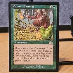 MTG Greener Pastures Urza's Saga Set #256 LP Regular Rare Excellent Classic 1998 - Image 1