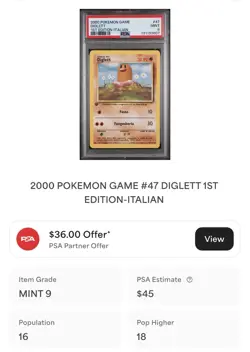 POKEMON PSA 9 DIGLETT 47/102 SET BASE 1st PRIMA EDIZIONE ITALIANO 2000 POP 16!🌏 - Image 4