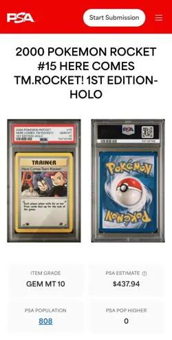 2000 Pokemon 1ST EDITION Here Comes Team Rocket! #15 PSA 10 GEM MINT - Image 3