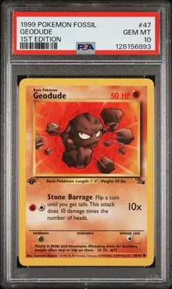 1999 POKEMON FOSSIL 1ST ED #47 GEODUDE PSA 10 - Image 1