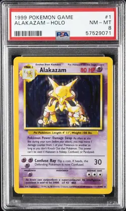 1999 POKEMON BASE SET UNLIMITED #1 ALAKAZAM-HOLO PSA 8 - Image 1