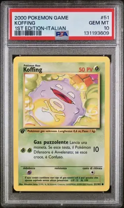 POKEMON PSA 10 KOFFING 51/102 SET BASE 1st PRIMA EDIZIONE ITALIANO 2000 POP 17! - Image 1