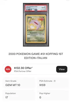 POKEMON PSA 10 KOFFING 51/102 SET BASE 1st PRIMA EDIZIONE ITALIANO 2000 POP 17! - Image 4