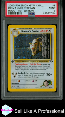 GIOVANNI'S PERSIAN HOLO-1ST EDITION POKEMON GYM CHALLENGE 2000 8 PSA 9 - Image 1