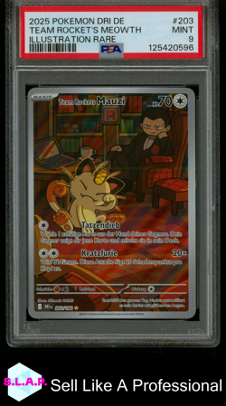 TEAM ROCKET'S MEOWTH ILL RARE POKEMON GER DRI DE-DESTINED RIVALS 2025 203 PSA 9 - Image 1