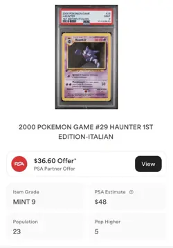 POKEMON PSA 9 HAUNTER 29/102 SET BASE 1st PRIMA EDIZIONE ITALIANO 2000 POP 23!🌏 - Image 4