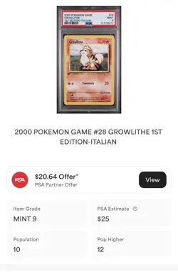 POKEMON PSA 9 GROWLITHE 28/102 SET BASE 1st PRIMA EDIZIONE ITALIANO 2000 POP 10 - Image 4