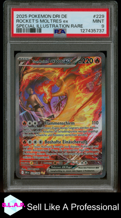 ROCKET'S MOLTRES EX SPECI4L ILL RARE POKEMON GER DESTINED RIVALS 2025 229 PSA 9 - Image 1